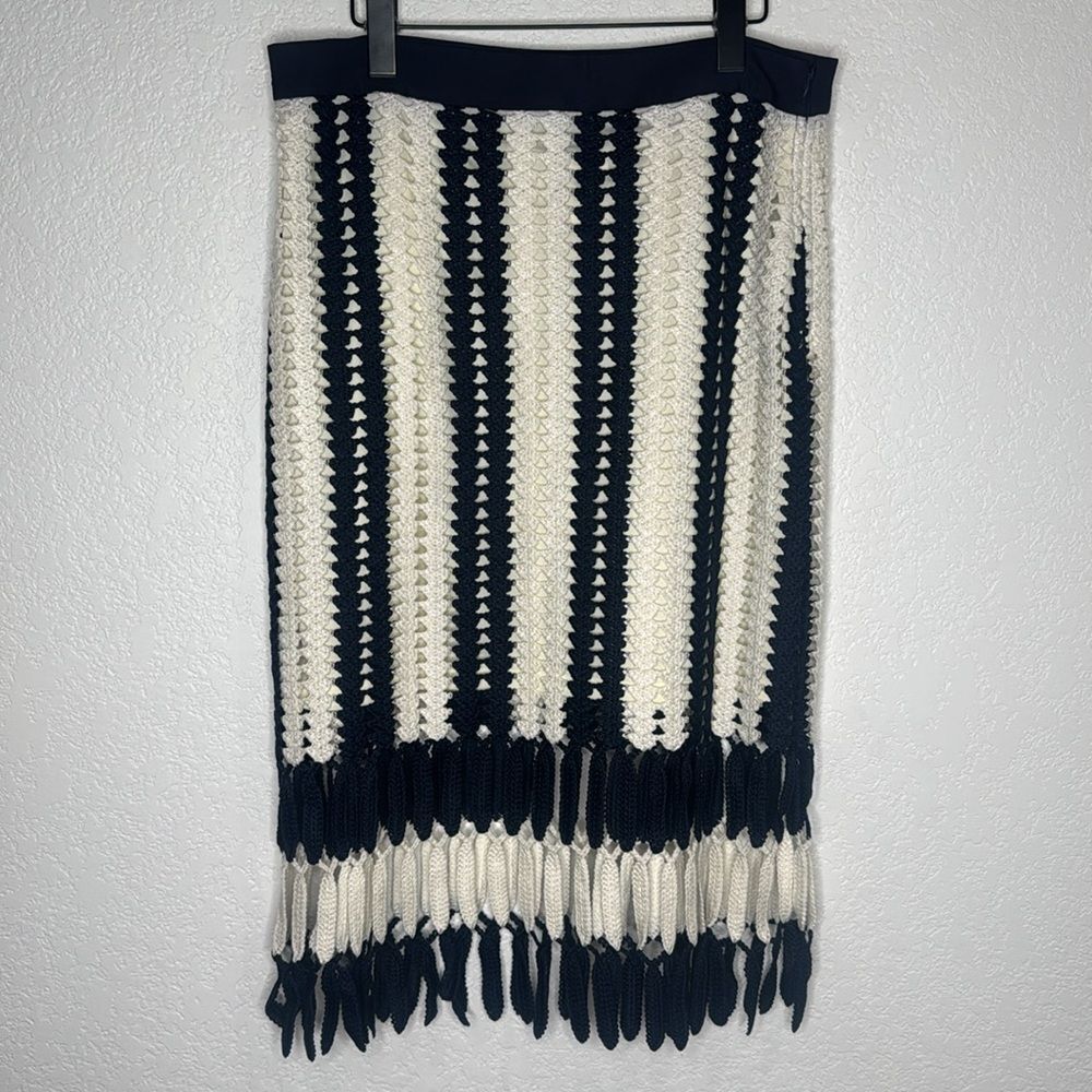 NWT Eva Franco Crochet Skirt Blue White Anthropologie Large - Picture 2 of 11